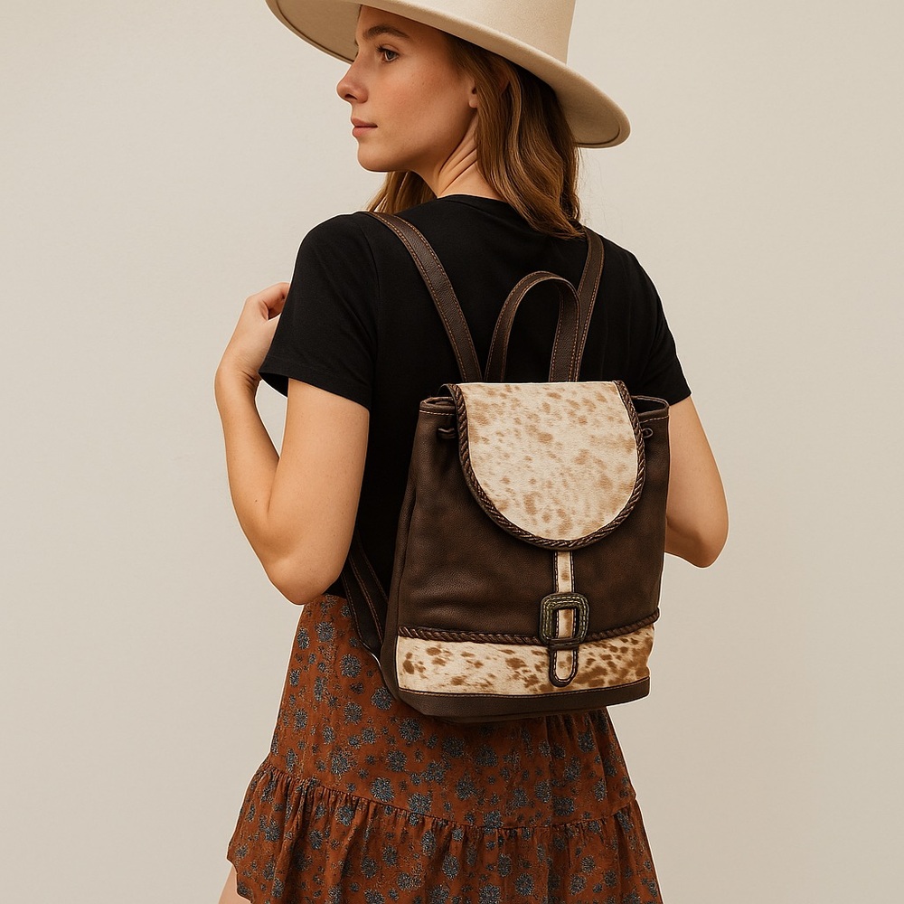 Myra Bag Brown and Cream Leather Cowhide Backpack